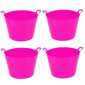 Pink Set Of 4 Plastic Flexi Tub Storage Bucket 42L Builders Garden Horse Feed Trug Laundry Toy