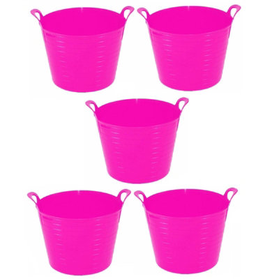 Pink Set Of 5 Plastic Flexi Tub Storage Bucket 42L Builders Garden Horse Feed Trug Laundry Toy