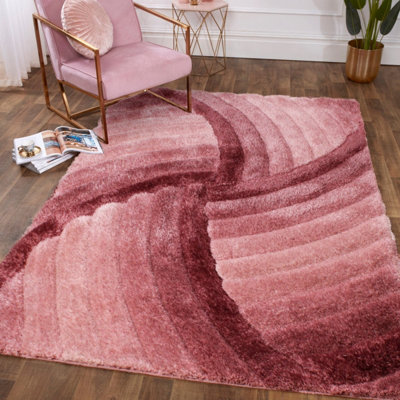 Pink Shaggy Modern Shaggy Sparkle Easy to clean Rug for Dining Room Bed ...