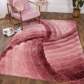 Pink Shaggy Modern Shaggy Sparkle Easy to clean Rug for Dining Room Bed Room and Living Room-120cm X 170cm