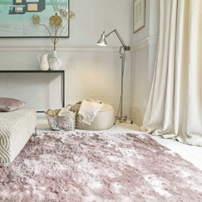 Pink Shaggy Plain Modern Handmade Rug for Living Room and Bedroom-120cm X 180cm