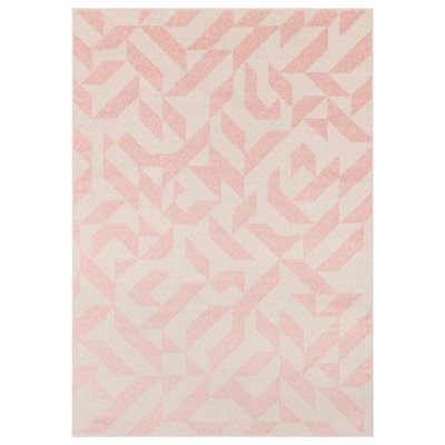 Pink Shapes Abstract Funky Modern Geometric Easy to clean Rug for Dining Room-200cm X 290cm