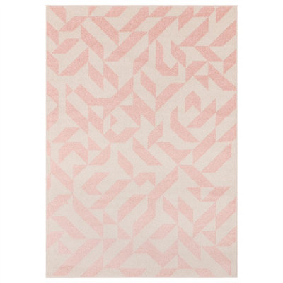 Pink Shapes Abstract Funky Modern Geometric Easy to clean Rug for Dining Room-80cm X 150cm