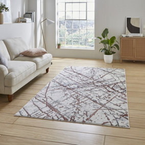 Pink Silver Abstract Modern Easy To Clean Rug For Living Room Bedroom & Dining Room-120cm X 170cm