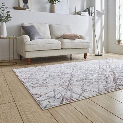 Pink Silver Abstract Modern Easy To Clean Rug For Living Room Bedroom & Dining Room-160cm X 230cm