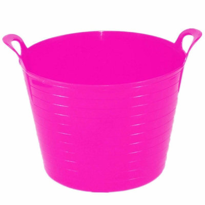 Pink Single Plastic Flexi Tub Storage Bucket 42L Builders Garden Horse Feed Trug Laundry Toy