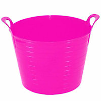 Pink Single Plastic Flexi Tub Storage Bucket 42L Builders Garden Horse Feed Trug Laundry Toy