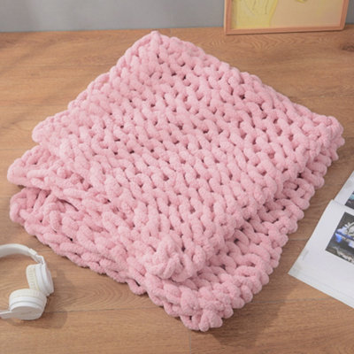 Pink Soft Handwoven Knitted Chenille Blanket for Couch and Bed