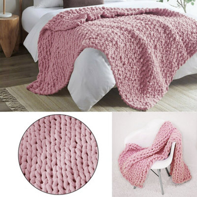 Pink Soft Handwoven Knitted Chenille Blanket for Couch and Bed 100cm L x 80cm W