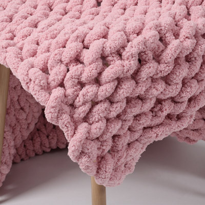 Pink Soft Handwoven Knitted Chenille Blanket for Couch and Bed 100cm L x 80cm W
