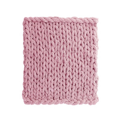 Pink Soft Handwoven Knitted Chenille Blanket for Couch and Bed 100cm L x 80cm W