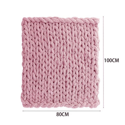 Pink Soft Handwoven Knitted Chenille Blanket for Couch and Bed 100cm L x 80cm W