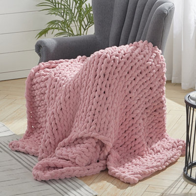 Pink Soft Handwoven Knitted Chenille Blanket for Couch and Bed 150cm L x 100cm W