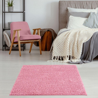 Pink Soft Plain Design Fluffy Shaggy Rugs and Runners High Pile Living ...