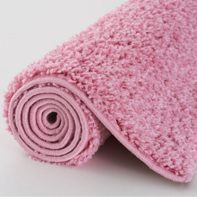 Pink Soft Plain Design Fluffy Shaggy Rugs and Runners High Pile Living ...