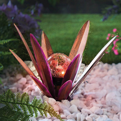 Pink Solar Agave Stake Light, Colour Changing LED, Crackled Glass