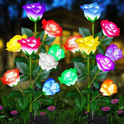 Pink Solar-Powered Outdoor 4-Head Rose Decorative Landscape Light