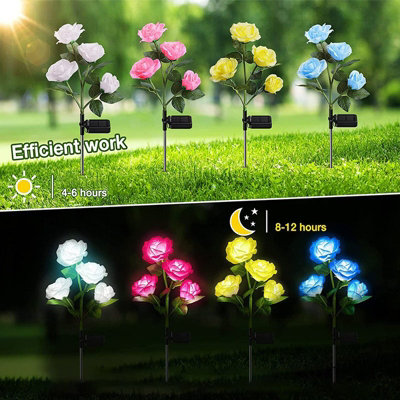 Pink Solar-Powered Outdoor 4-Head Rose Decorative Landscape Light