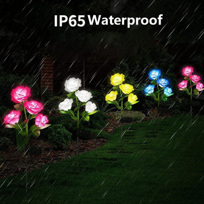 Pink Solar-Powered Outdoor 4-Head Rose Decorative Landscape Light