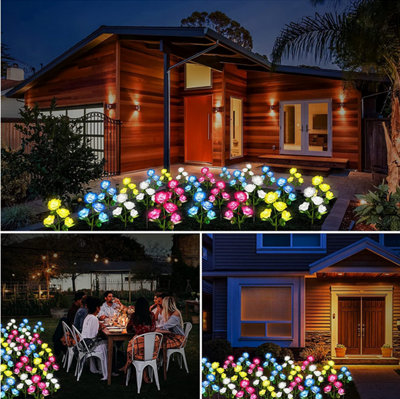Pink Solar-Powered Outdoor 4-Head Rose Decorative Landscape Light