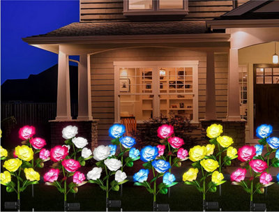 Pink Solar-Powered Outdoor 4-Head Rose Decorative Landscape Light