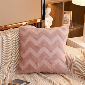 Pink Square Cushion Throw Pillow Faux Fur Sofa Decorative Soft Pillow 45cm x 45cm
