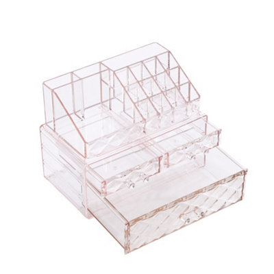 Pink Stackable 3 Tier Makeup Holder Drawer Set Organize Cosmetics and ...