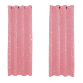 Pink Stars Pattern Eyelet Thermal Blackout Curtain - 52 x 63 Inch Drop - 2 Panel