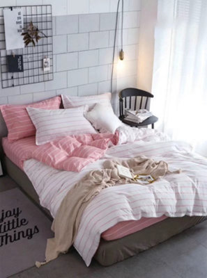 Pink Stripe Printed Easy Care Duvet Set