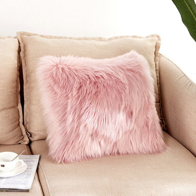 Pink Super Soft Fluffy Faux Fur Shaggy Pillow Cases Cute Decorative Throw Pillow with Zipper Closure 45cm x 45cm
