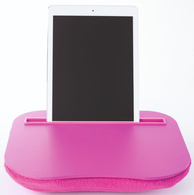 Pink Tablet Lap Desk Device Holder with Microbead Filling & Angled Slot for Tablets, Phones