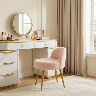pink and gold dressing table Pink Teddy Fleece Dressing Table Stool with Gold Iron Legs, 43cm W x 40cm D  x