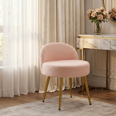 Pink Teddy Fleece Dressing Table Stool with Gold Iron Legs, 43cm W x 40cm D  x 60cm H