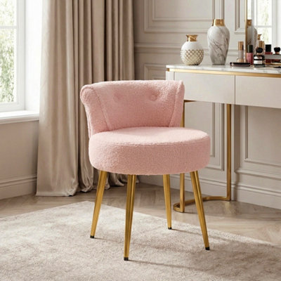 dressing table stool gold legs Pink Teddy Fleece with Iron Legs, 43cm W x 45cm D x princess vanity chair