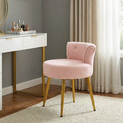 rose gold dressing table stool Pink Teddy Fleece with Iron Legs, 43cm W x 45cm D x princess pink dressing table