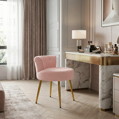 pink velvet dressing table stool VECELO Vanity Stool with Storage, Pink Velvet Makeup Chair, Metal Legs, Anti-Slip Feet for Bedroom, Living Room, Entryway