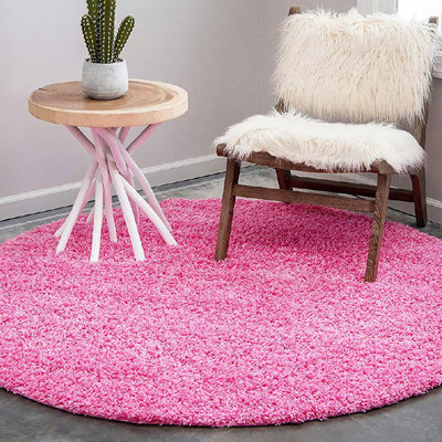 Pink Thick Shaggy Circle Rug - California - 150cm
