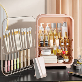 Pink Three Tier Simple Large Capacity Desktop Makeup Storage Box with Magnetic Doors
