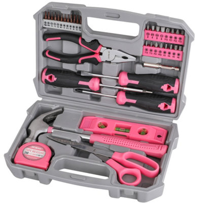 Pink Tool Kit 42 Pcs with Hammer, Screwdriver, Plier DIY Hi-Spec