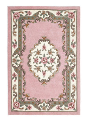 Pink Traditional Wool Rug, 25mm Thickness Floral Handmade Rug, Pink Rug for Living Room, & Dining Room-120cm X 180cm