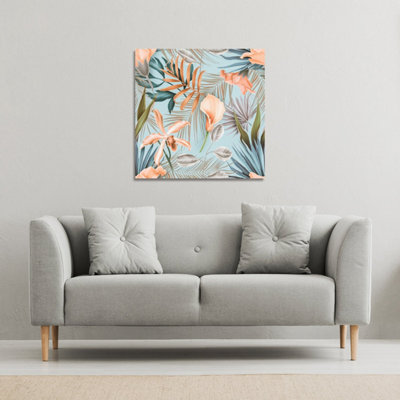 Pink Tropical Flowers (Canvas Print) / 101 x 101 x 4cm