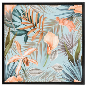 Pink tropical flowers (Picutre Frame) / 24x24" / White