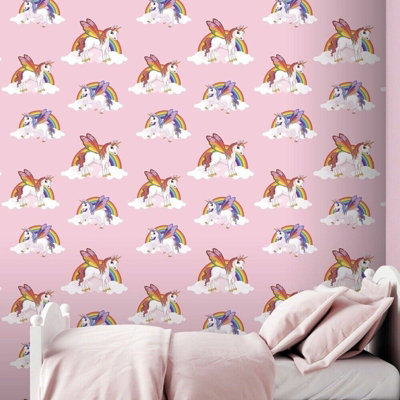 Pink Unicorn Vinyl Wallpaper Horse Rainbows Unicorn Princess Girls Bedroom