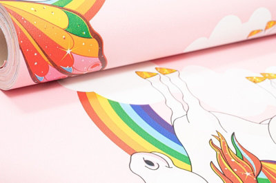 Pink Unicorn Vinyl Wallpaper Horse Rainbows Unicorn Princess Girls Bedroom