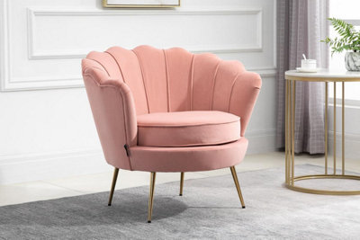 Pink Velvet Armchair Birlea Ariel Easy Accent Coral Fabric Gold Vintage Design