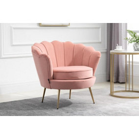 Pink Velvet Armchair Birlea Ariel Easy Accent Coral Fabric Gold Vintage Design