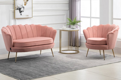 Pink Velvet Armchair Birlea Ariel Easy Accent Coral Fabric Gold Vintage Design