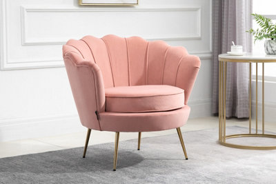 Pink Velvet Armchair Birlea Ariel Easy Accent Coral Fabric Gold Vintage Design