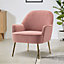 Pink Velvet Effect Relaxer Chair Occasional Armchair with Gold Plated Feet