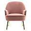 Pink Velvet Effect Relaxer Chair Occasional Armchair with Gold Plated Feet